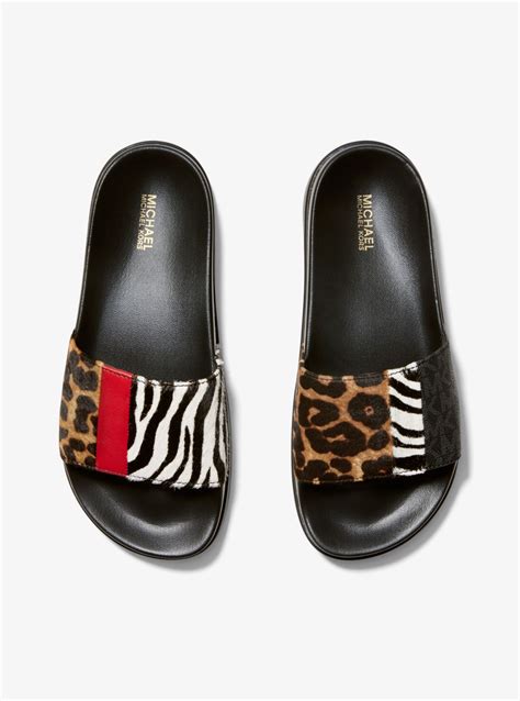 animal print calf slide sandals.